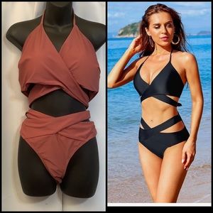 Holipick Bikini Women’s Size XL Halter Criss Cross Dusty Rose